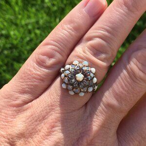 Gorgeous Estate Opal 14k Gold 'Harem' Ring w/White & Crystal Opals Size 7.5-8